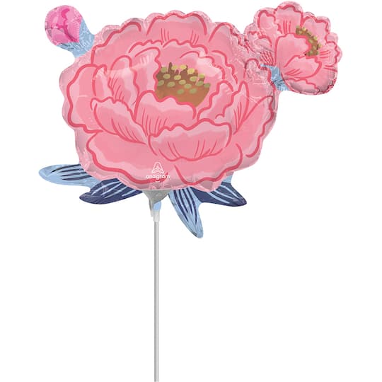 12" Pink Peony Garden Stick Balloon